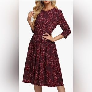 Simple Flavor Apparel A-line Rose Pattern Dress
